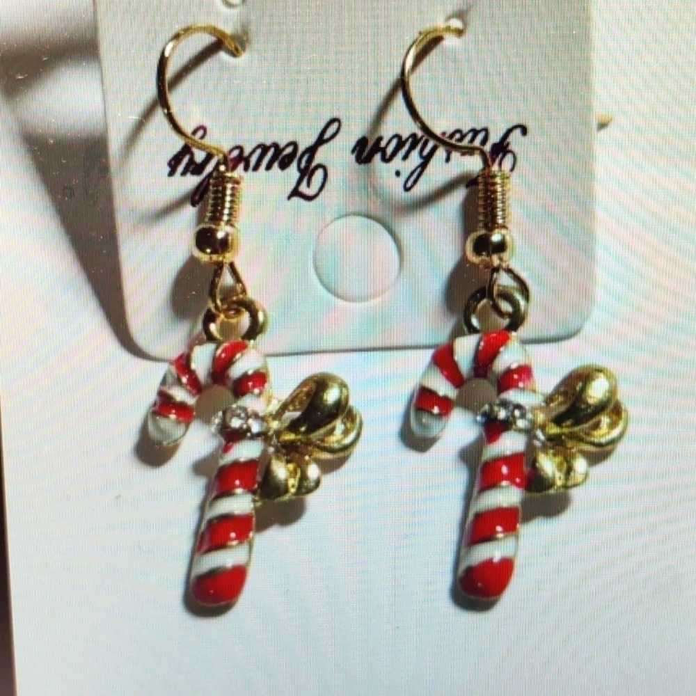 Enamel Candy Cane Fashion Christmas Earrings